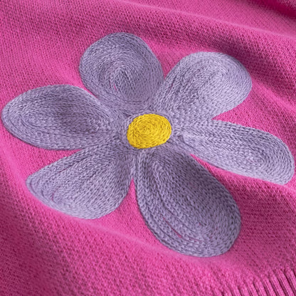 Cardigan Kanan Application Flower Violet Pink