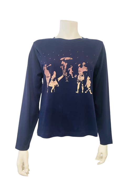 Shirt L. Mouw D.Blauw print