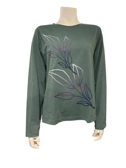 Shirt L mouw Groen Print