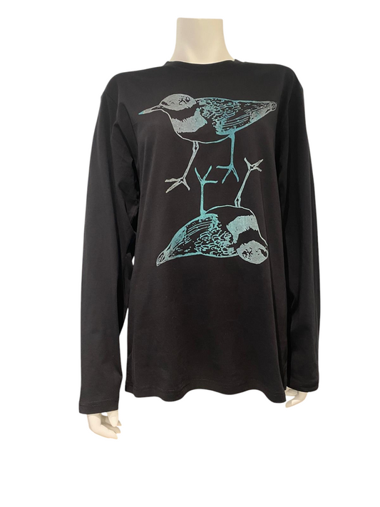 Shirt L.Mouw zwart vogel